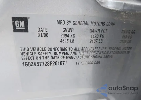2008 Saturn Aura Xr z USA, uszkodzony, nr VIN 1G8ZV57728F201071